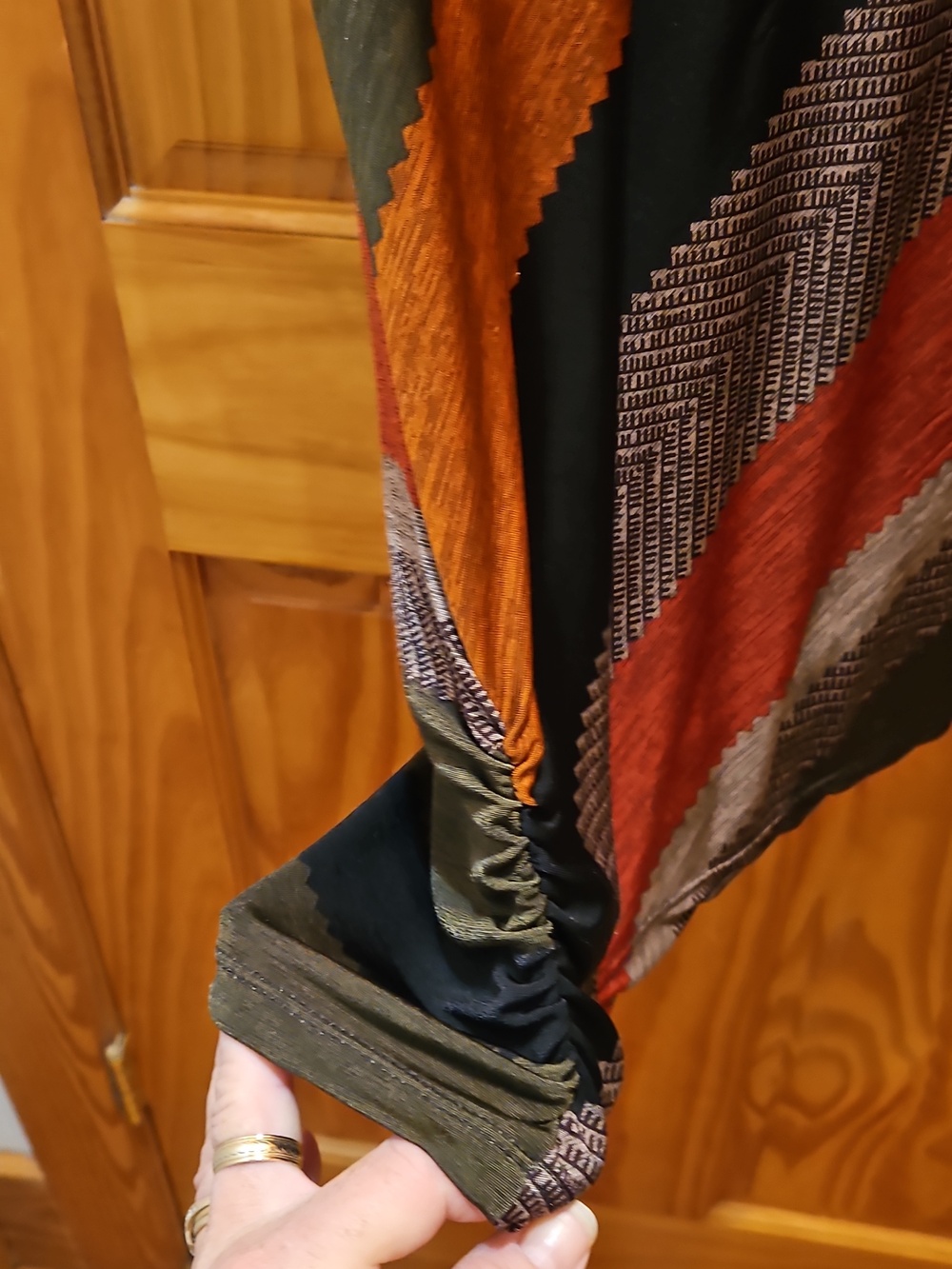 Lavish Black Top with Rust, Olive & Gray Diagonal Stripes - Picture 2 of 4